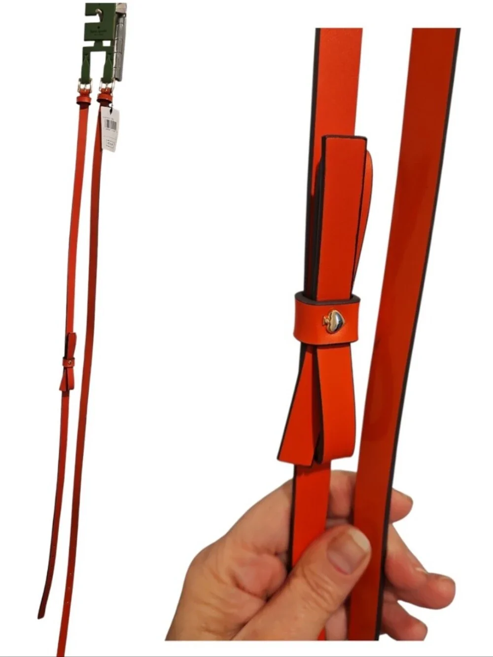 Kate Spade Red Skinny Belts Set 2 Gold Buckle Spade Bow Large